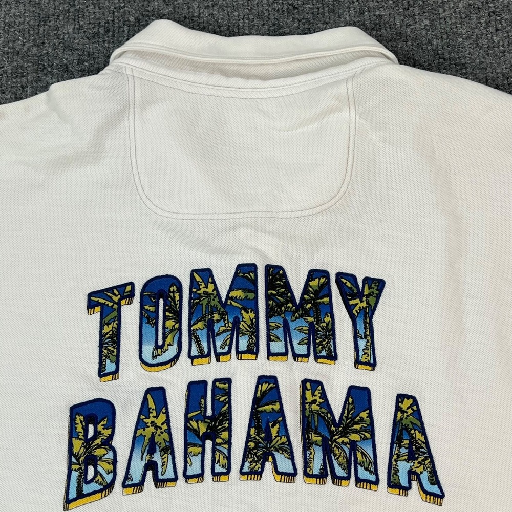 Tommy Bahama Shirt Mens XL White Island Zone Embroidered Palm Trees Pima